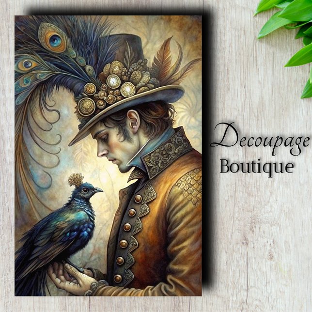 Steampunk Peacock Gentleman Decoupage Tissue Paper (Steampunk Peacock Gentleman Decoupage Tissue Paper)