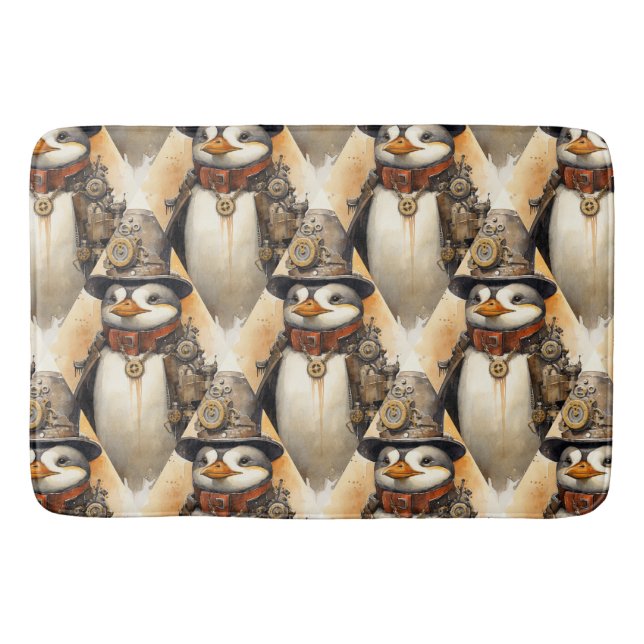 Steampunk Penguin 1 Pattern Bath Mat (Front)