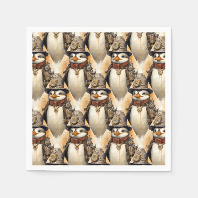 Steampunk Penguin 1 Pattern Napkin (Front)