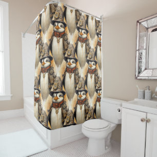 Steampunk Penguin 1 Pattern Shower Curtain