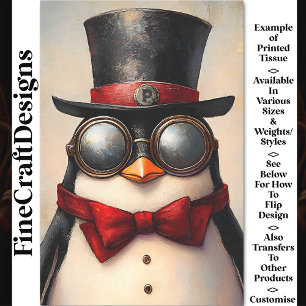 Steampunk Penguin Custom Initial BA2 Decoupage Tissue Paper