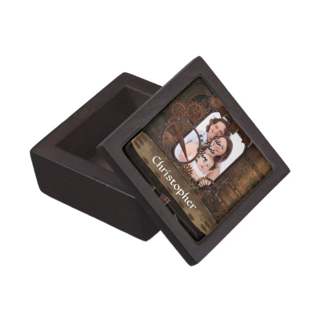 Steampunk photo background jewellery box (Opened)