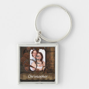 Steampunk photo background key ring