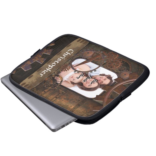 Steampunk photo background laptop sleeve (Front Bottom)