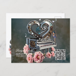 Steampunk piano with heart  postcard