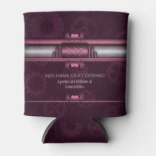 Steampunk, pink heart with Monogram nameplate Can Cooler