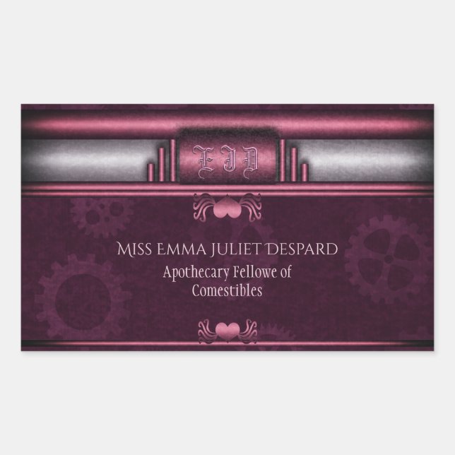 Steampunk, pink heart with Monogram nameplate Rectangular Sticker (Front)