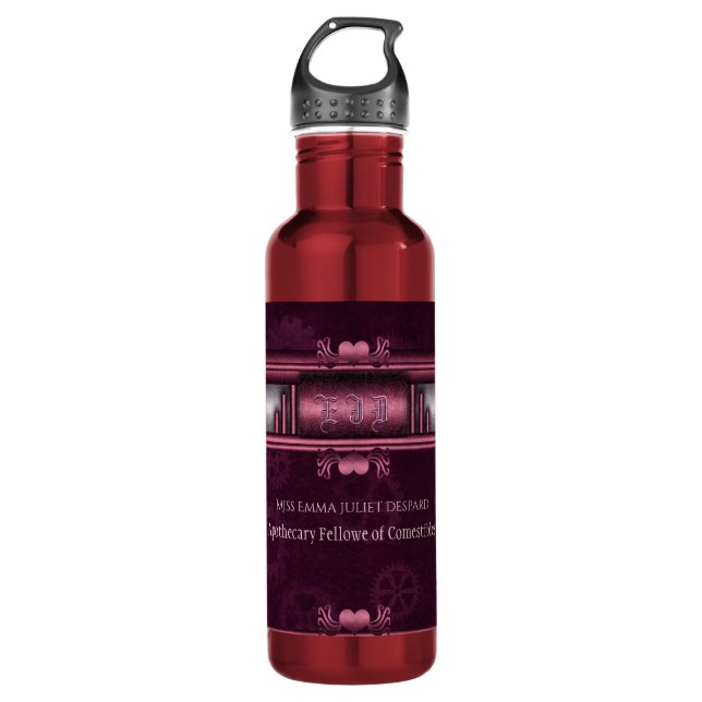 Steampunk, pink hearts on gears, Monogram 710 Ml Water Bottle (Front)