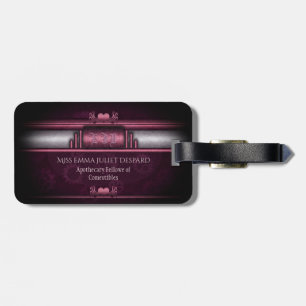 Steampunk, pink hearts on gears with Monogram Luggage Tag