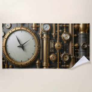 Steampunk Pipes and Gauges Beach Towel