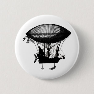 Steampunk pirate airship 6 cm round badge