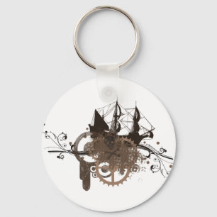Steampunk pirate ship key ring