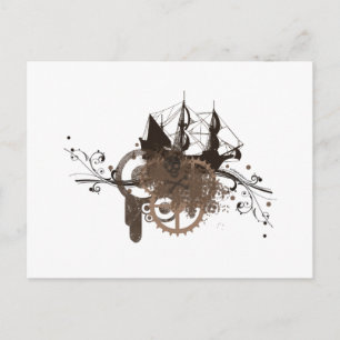 Steampunk pirate ship postcard