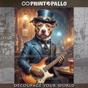 Steampunk Pitbull playing guitar in pub - Tissue Paper
