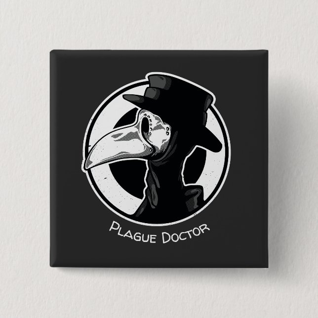 Steampunk Plague Doctor Bird Mask B/W 15 Cm Square Badge (Front)