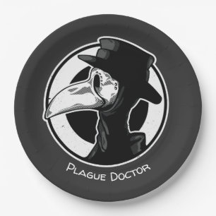 Steampunk Plague Doctor Bird Mask B/W Paper Plate