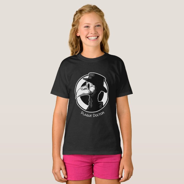 Steampunk Plague Doctor Bird Mask B/W T-Shirt (Front Full)