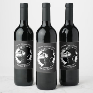Steampunk Plague Doctor Bird Mask B/W Wine Label