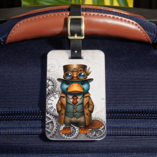 Steampunk Platypus & Gears  Luggage Tag (Front Insitu 2)