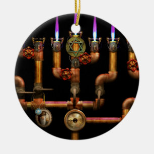 Steampunk - Plumbing - Lighting the Menorah Ceramic Tree Decoration