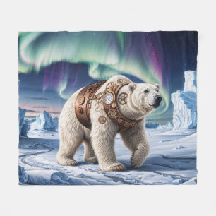 Steampunk Polar Bear and Aurora Art Fleece Blanket