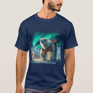 Steampunk Polar Bear and Aurora Art T-Shirt