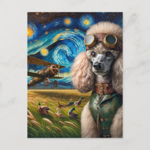 Steampunk Poodle and ducks Postcard