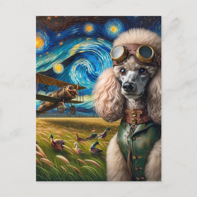 Steampunk Poodle and ducks Postcard (Front)