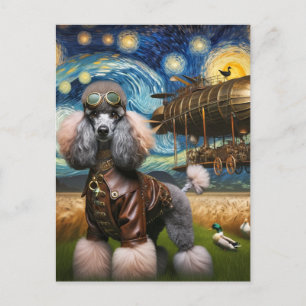 Steampunk Poodle and Ducks Van Gogh Postcard