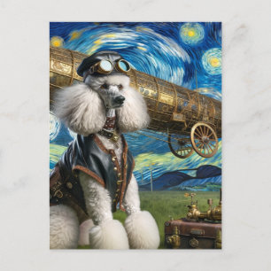 Steampunk Poodle Pilot Van Gogh Postcard
