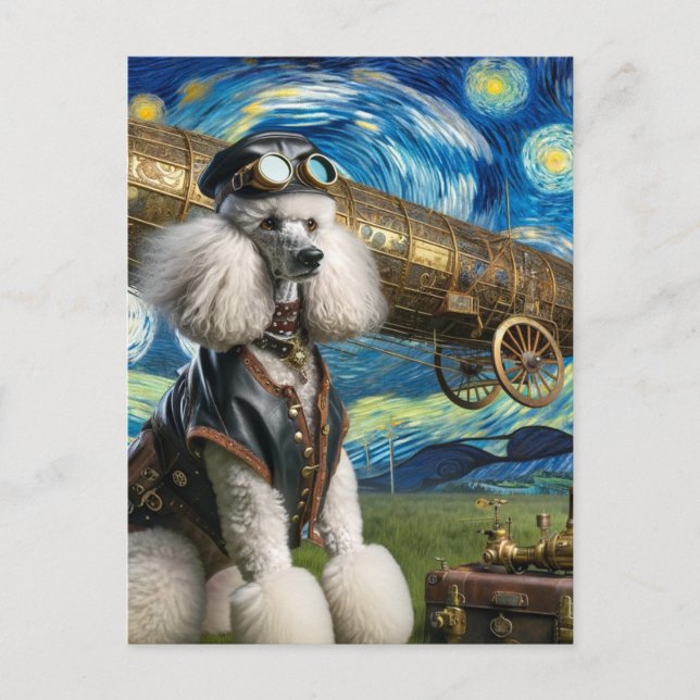 Steampunk Poodle Pilot Van Gogh Postcard (Front)