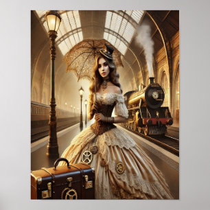 Steampunk Poster 29, The Train Station Debutante
