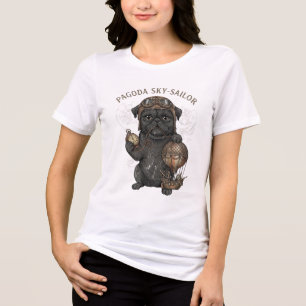 Steampunk Pug Pilot T-Shirt - Pagoda Sky-Sailor Tri-Blend Shirt