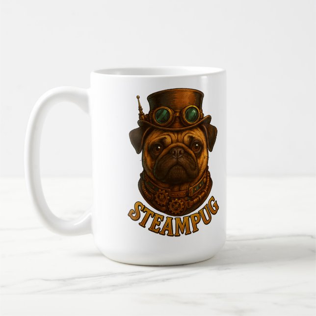 Steampunk Pug Retro vintage design "Steampug" Coffee Mug (Left)