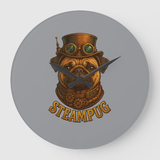 Steampunk Pug Wall Clock - vintage "Steampug" (Front)