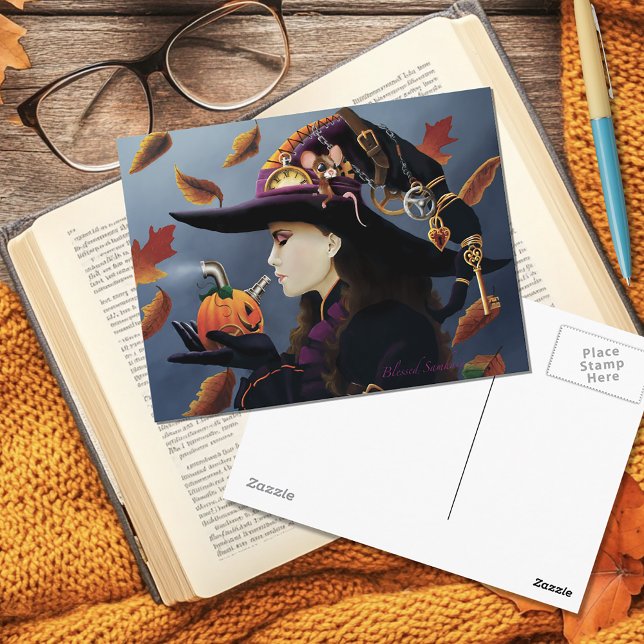 Steampunk Pumpkin Witch Postcard (Creator Uploaded)