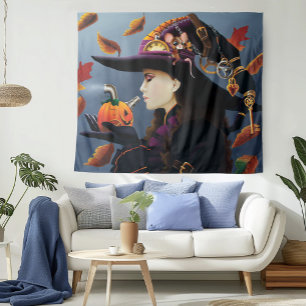 Steampunk Pumpkin Witch Tapestry