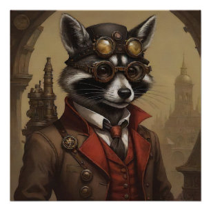 Steampunk Raccoon Artistic Portrait Poster