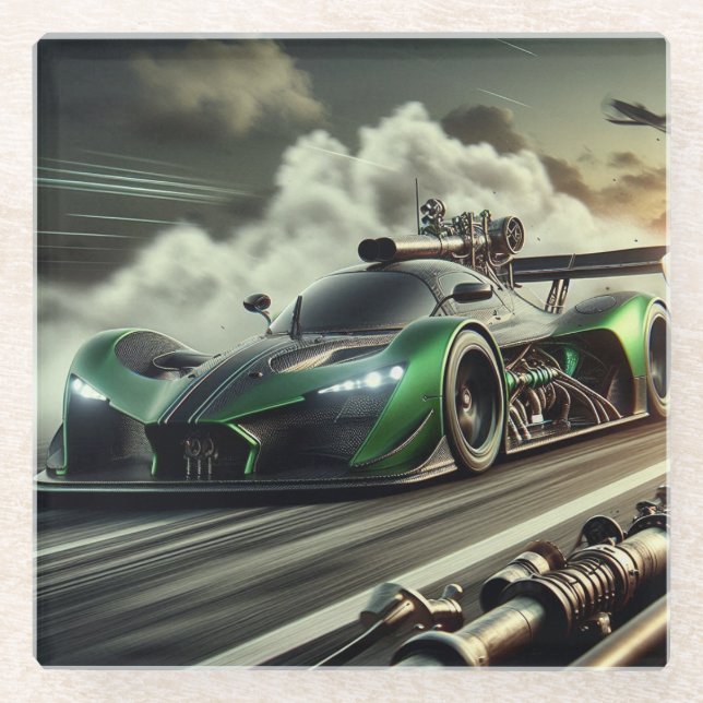 Steampunk Racecar Glass Coaster (Front)