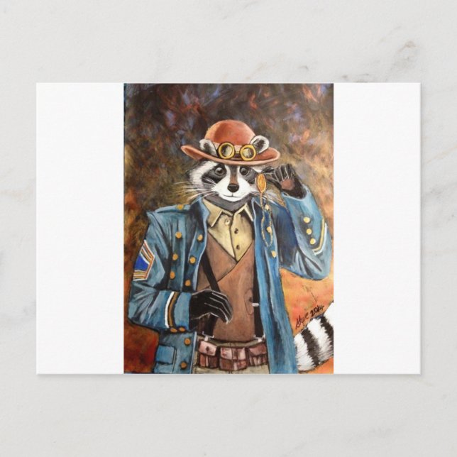 Steampunk Racoon Postcard (Front)