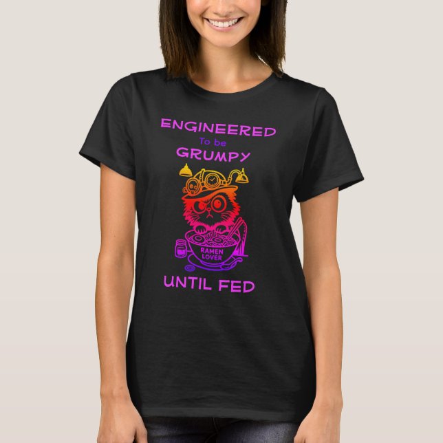 Steampunk Ramen Cat Funny Anime Nerd T-Shirt (Front)