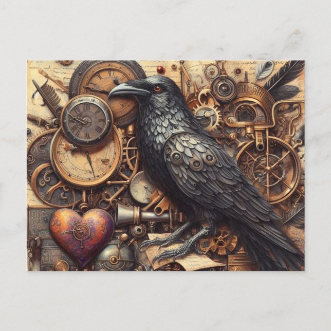 Steampunk Raven Collage Postcard (Front)