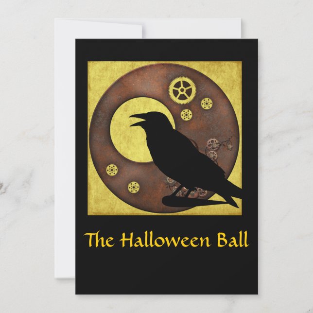 Steampunk Raven Halloween Invitation (Front)