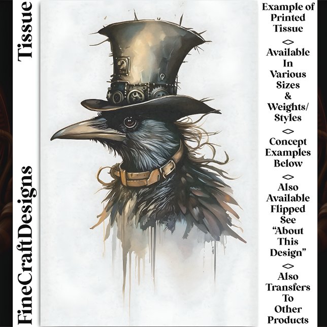Steampunk Raven In Top Hat & Collar BQ5 Decoupage Tissue Paper (Creator Uploaded)