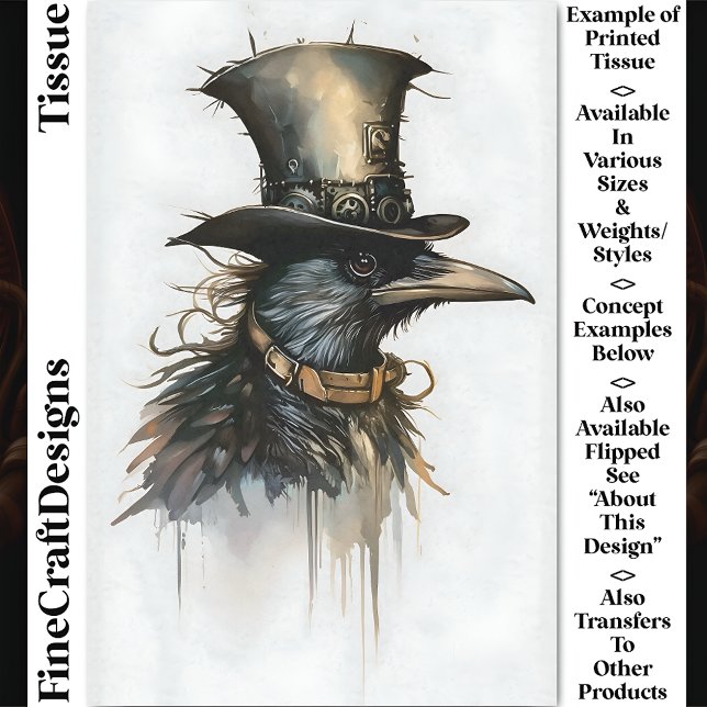 Steampunk Raven In Top Hat & Collar CV4 Decoupage Tissue Paper (Creator Uploaded)