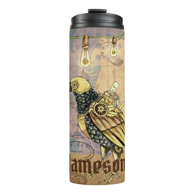 Steampunk Raven Personalised Thermal Tumbler (Front)