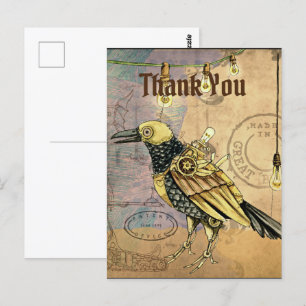 Steampunk Raven Thank You  Postcard