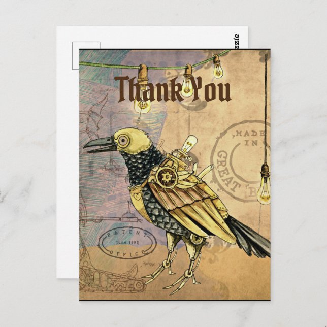 Steampunk Raven Thank You  Postcard (Front/Back)