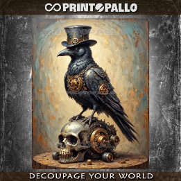 Steampunk raven with top hat and skull -  tissue paper
