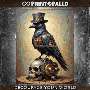 Steampunk raven with top hat and skull - tissue paper